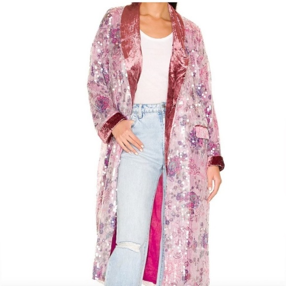 Free People Kealey Sequin Floral BoHo Whimsical Fairy Fairycore Romantic Kimono - Picture 1 of 14
